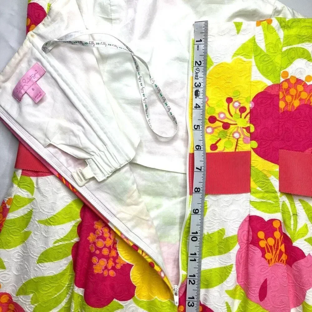 Lilly Pulitzer Strapless Floral Jacquard Dress – Pink Yellow Green – Size 6 - Picture 11 of 12